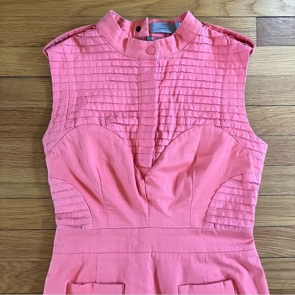 Preen Thornton Bregazzi Coral Pink Cotton Tailored Structured Sundress Large - Picture 2 of 15